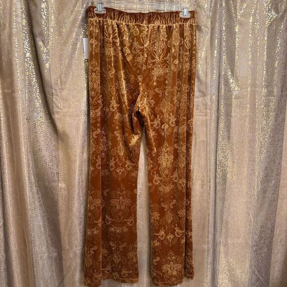 Beyond Yoga Deep Gold Bronze Baroque Velvet Wide Leg Lounge Pants L NWT - Picture 2 of 8